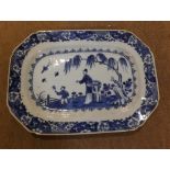 A Nankin Platter of canted rectangular form, decorated in underglaze blue with a central scene of