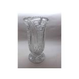 Large 20th Century clear cut glass Vase of tapering form, raised on a circular spreading star cut