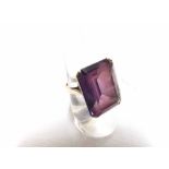 Large hallmarked 9ct Gold purple stone Dress Ring with pierced setting, total weight 10gms