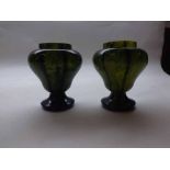 Pair of late 19th or early 20th Century Art Glass Vases of tapering form decorated with marbled