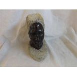 African carved stone bust of a tribal woman, 6.5"  high