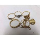 Mixed lot comprising two hallmarked 9ct Gold Signet Rings (worn), yellow metal white stone Ring, 9ct