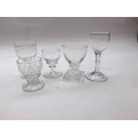 Mixed lot 18th/19th Century glasswares to include dram glass with square lemon squeezer base, wine