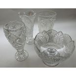 Mixed lot comprising three 20th Century clear cut glass Vases of varying designs together with a