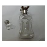 Clear glass dimpled Decanter fitted with London hallmarked Silver flared collar and cut glass