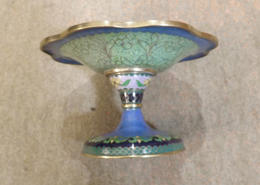 A pair of late 20th Century Oriental Enamelled Baluster Vases, a further Cloisonni Small Tazza, Rice - Image 2 of 6