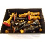 Box of 20th Century stained wooden Chess Pieces