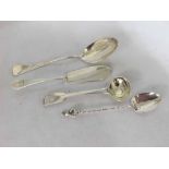 A Mixed Lot of Silver Flatwares to include: small Danish Sterling Rat Tail backed Spoon, a George