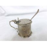 An Edward VII Silver Mustard Pot of cylindrical hinged form, looped handle, together with a