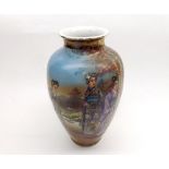 Modern Oriental Baluster Vase, decorated in the Satsuma manner, with figures before a mountainous