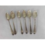 A set of six 18th Century Old English pattern Silver Teaspoons, with shell-formed bowls, bottom