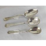 A Mixed Lot: three Continental white metal Serving Spoons, to include Danish example, total weight 4