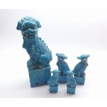 Mixed lot of five Chinese turquoise glazed Dogs of Fu, largest 12" high