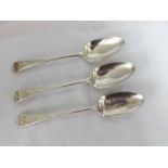 A group of three George III Silver Old English pattern Tablespoons, with London hallmarks, to