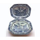 Two 19th Century blue and white Nankin octagonal Platters, typically decorated with various foliage,