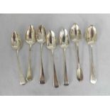 A Mixed Lot: seven assorted George III Silver Teaspoons, Old English and Fiddle patterns, various