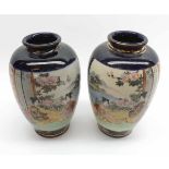 A pair of 20th Century Satsuma Baluster Vases, decorated in colours with panels of scenes on a