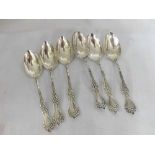 A set of six 20th Century Silver Tablespoons, the stems decorated in Art Nouveau type flowers,