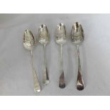 A Mixed Lot of four various George III Old English pattern Serving Spoons to include examples by