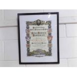 A Calender's Cable and Construction Co Ltd chromolitho Long Service Certificate circa 1936, framed