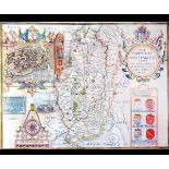 J SPEED: THE COUNTIE OF NOTTINGHAM..., engrd hand col'd map [1676], approx 15" x 20", f/g