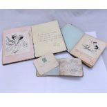An Edwardian commonplace album circa 1903 to 1907, containing pen, ink and watercolour sketches,