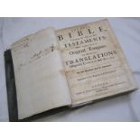 THE HOLY BIBLE..., Oxford, J Baskett, 1723, 4to, old cf v worn, top bd detchd