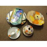 A Clarice Cliff (Royal Staffordshire) Crocus pattern Plate, and various other Art Deco Pottery