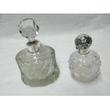 Late Victorian small spherical hobnail cut glass Scent Bottle with hinged and embossed Silver lid,