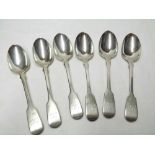 Set of six Victorian Silver Dessert Spoons, Fiddle pattern, each bearing the letter 'K' in italics
