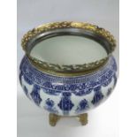 Large decorative gilt mounted Jardini¦re, the china body printed in blue with a compartmentalised