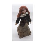 Armand Marseille Bisque Socket Head Doll, with fixed brown glass eyes, painted brows, open mouth