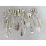 A collection of ten assorted 18th to 20th Century Silver Teaspoons, Old English, Fiddle and