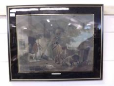 After George Morland, framed engraving "The Warrener" in ebonised frame, 29" wide