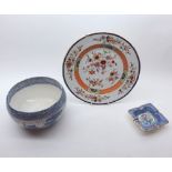 Mixed lot comprising a floral decorated Minton Plate, a Maling Ashtray and a 19th Century blue and