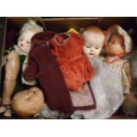 A box containing a quantity of assorted mid-20th Century composition dolls (conditions vary)   50-
