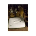 A collection of various Denby Wares including a Green Wheat Covered Dish, various plain ochre and