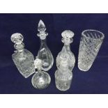 A Mixed Lot of five various Glass Decanters, together with a faceted Lead Crystal Glass Vase,