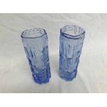 A pair of Whitefriars style Blue Tinted Glass Vases, 6 3/4" high