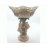 19th Century large Dresden centrepiece, the top with pierced sides and floral encrustations,