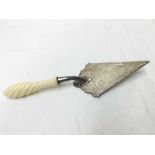 Late Victorian ceremonial Silver Trowel with wrythen fluted Ivory handle, inscription reads "