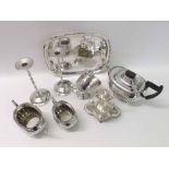 Box of assorted electro plated wares including early 20th Century three-piece Tea Set of half fluted