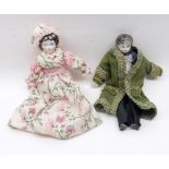 Two Porcelain Head and Shoulder Plate Dolls House type Dolls, height of each approximately 7"