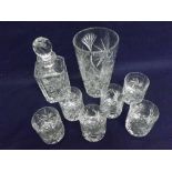 A set of six Lead Crystal Whisky Tumblers, all facetted with rosettes and with star-cut bases; a