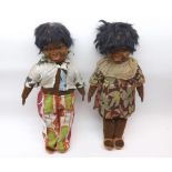 Two mid-20th Century cloth form Allwin dolls in original clothing, height 14"   60-80