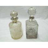 Edwardian hobnail cut glass Dressing Table Scent Bottle with filigree work base, hallmarked Silver