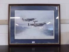 Coloured lithograph 'Memorial Flight' by Robert Taylor depicting the Spitfire, Hurricane and