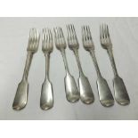 Set of six Victorian Table Forks, Fiddle pattern, London 1862, maker WS, 456 gms   80-110