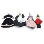 A collection of four Dolls House type Dolls, three with painted porcelain heads and one all Bisque