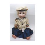 Heubach Kopplesdorf Bisque Socket Heat Doll with fixed brown glass eyes, painted lashes, open